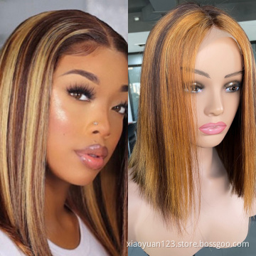 Mayqueen Wholesale Fashion Unprocessed Natural Ombre Bob Silky Straight Glueless Transparent HD Full Lace Front Human Hair Wigs